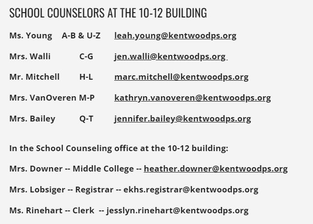 counselors names and contact info