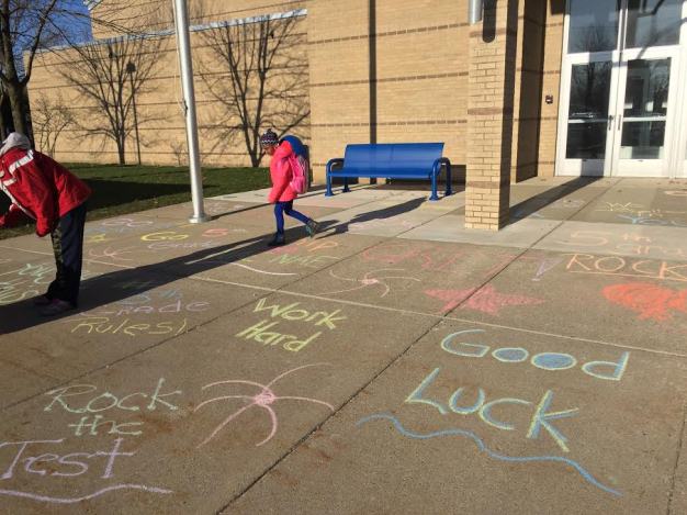 More chalk messages that read, good luck, work hard, and rock the test!