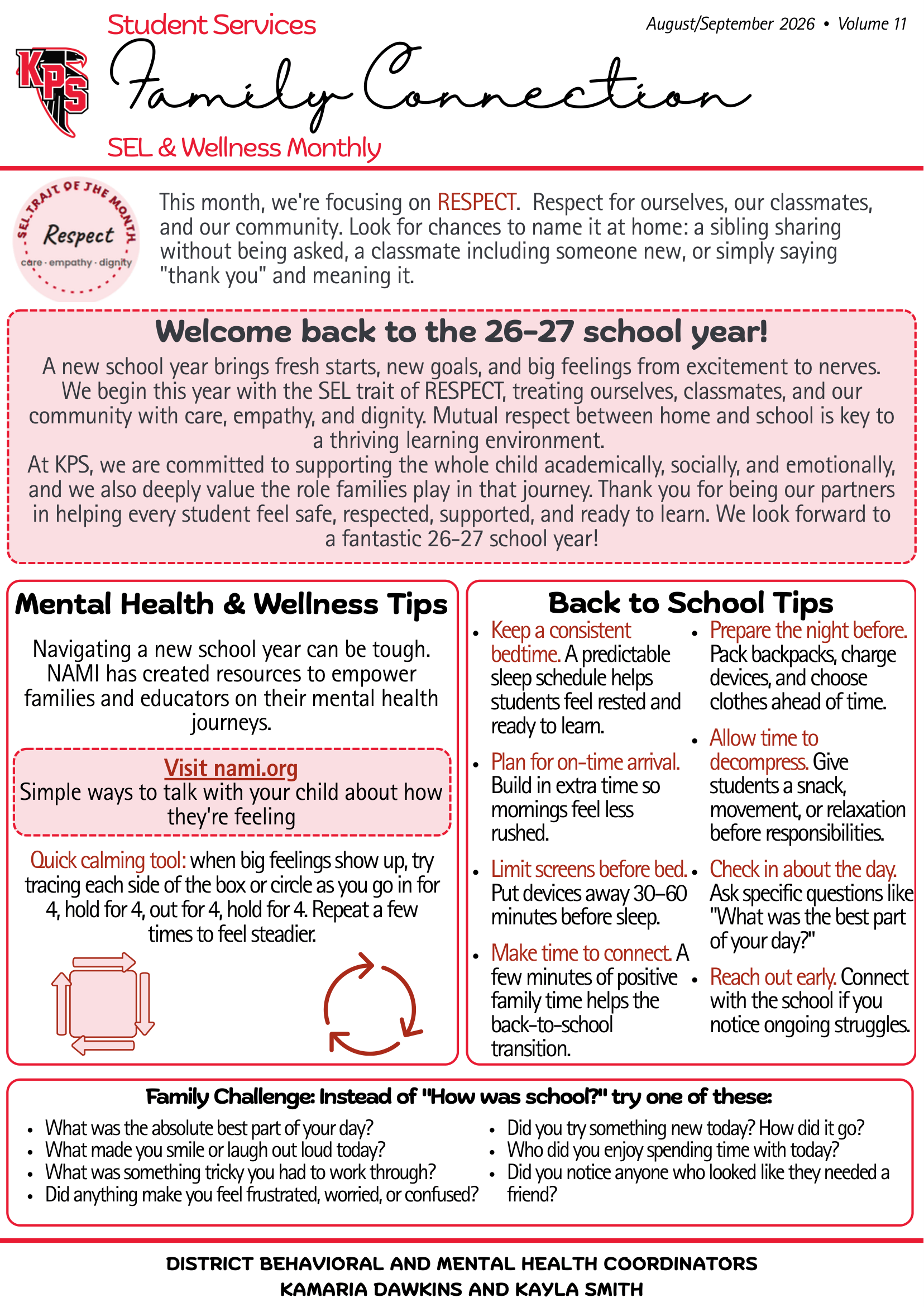 Student Services Family Connection - SEL & Wellness Monthly