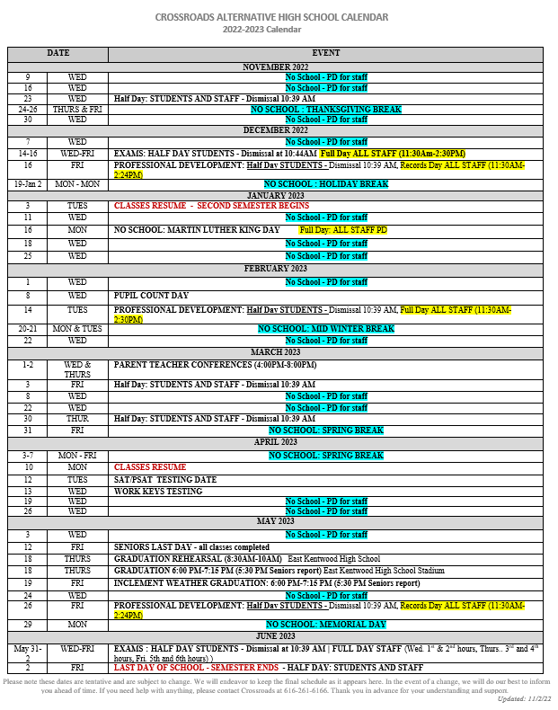 Updated 2022-2023 Calendar 