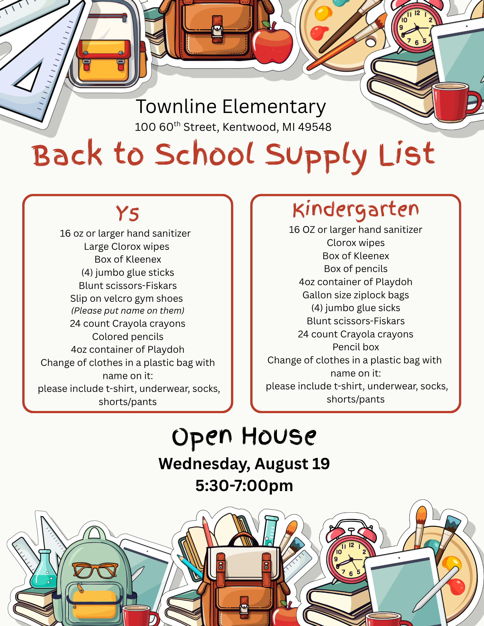 School Supply list Y5 & K